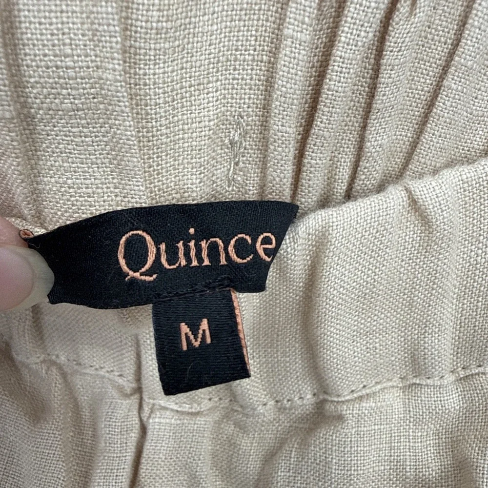 Quince 100% European Linen Pants Driftwood Women Medium Cropped Elastic Waist
